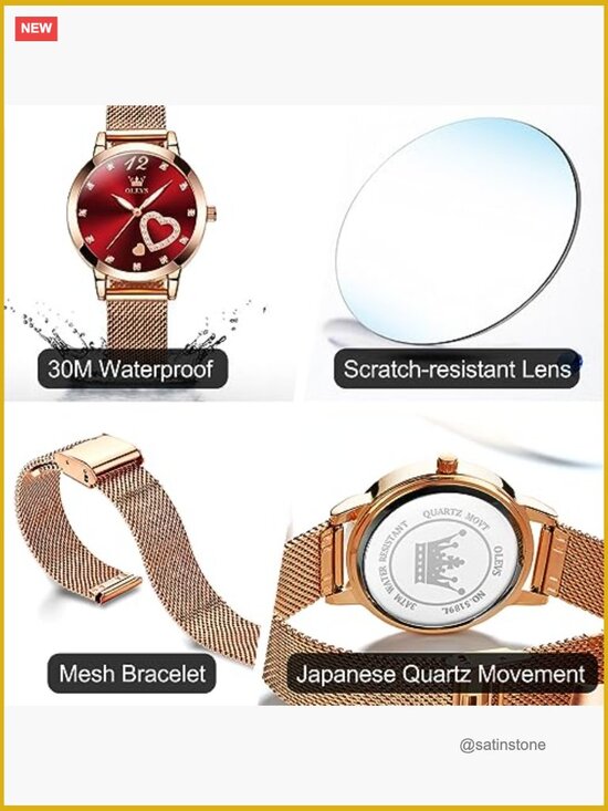 Small Rose Gold Tone Watch with Crystal Dial - Quartz Movement Water Resistant main image 7